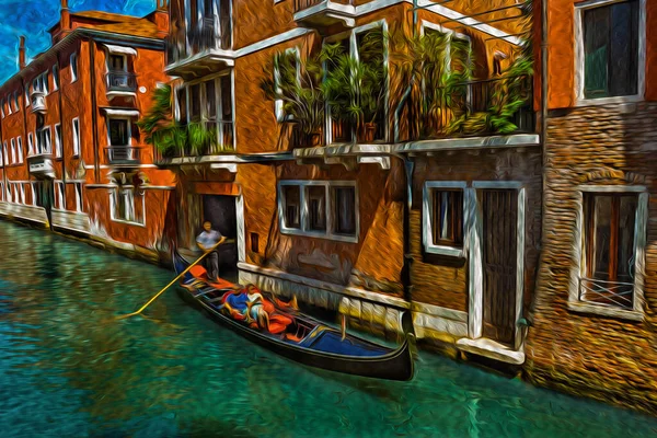 Bâtiments Gondole Devant Petit Canal Par Une Journée Ensoleillée Venise — Photo