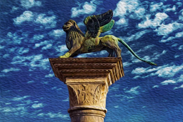 Colonne Avec Lion Ailé Symbole Venise Piazza San Marco Venise — Photo