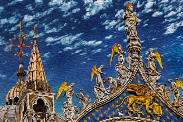 Sculptures Frontispice Marbre Sur Basilique Saint Marc Venise Ville Historique — Photo