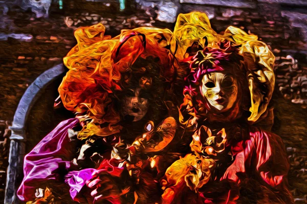 Schausteller Farbenfrohen Kostümen Mit Masken Beim Karneval Von Venedig Die — Stockfoto