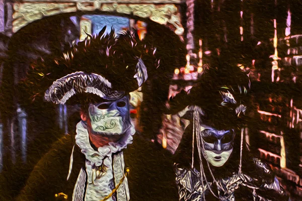 Carnaval Fêtards Portant Des Costumes Colorés Avec Des Masques Carnaval — Photo