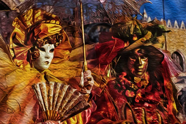 Festaioli Del Carnevale Indossano Costumi Colorati Con Maschere Carnevale Venezia — Foto Stock