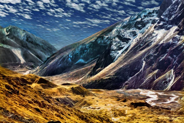 ヒマラヤのKala Pattharピークから見た山々と深い谷 ネパールでは世界最大の山脈である 油絵具フィルター — ストック写真