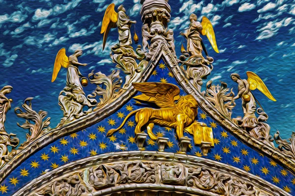 Márványból Aranyból Készült Szobrok Homlokzat Velencei Szent Márk Bazilikán Történelmi — Stock Fotó