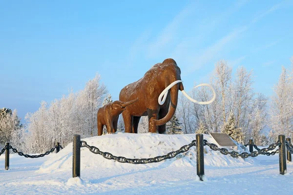 Nadym Rusia Enero 2022 Composición Escultórica Mamut Mamut Bebé Invierno — Foto de Stock