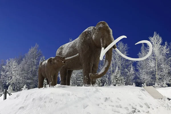 Nadym Russland Januar 2022 Skulpturale Komposition Eines Mammuts Und Eines — Stockfoto