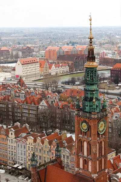 Luchtfoto van de oude stad in gdansk. — Stockfoto