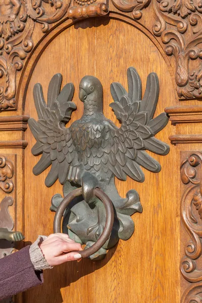 Antique door with knocker in the shape of an eagle — Stock Photo, Image