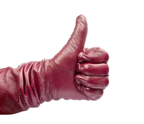 親指示す赤の手袋で手のクローズ アップ — ストック写真