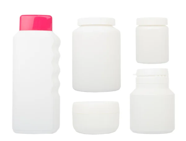 Set of plastic cosmetic or medicine containers — Stock Photo, Image