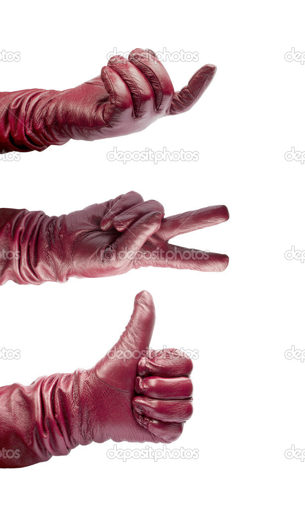 Closeup of hands in red gloves