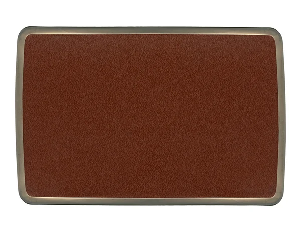 Leather label in metal frame — Stock Photo, Image