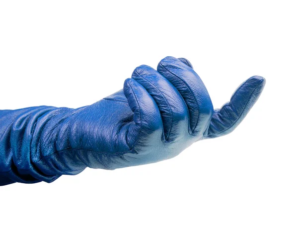 Záběr ruky v modré rukavice — Stock fotografie