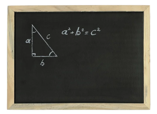 Pythagorean theorem sketched with white chalk on a chalk board — Stock Photo, Image