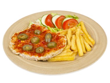 biftek, patates ve sebze plaka