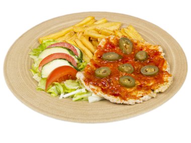 biftek, patates ve sebze plaka