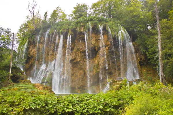 Summer view of beautiful small waterfalls in Plitvice Lakes National Park, — Stock Photo, Image