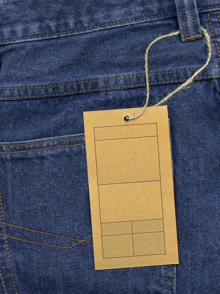 Mavi kot cebine ile kağıt etiket — Stok fotoğraf