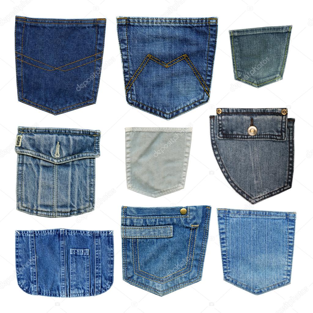 blue jeans pockets isolated on white background