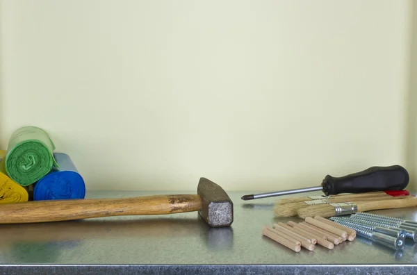 Tools on the metal shelf — Stock Photo, Image