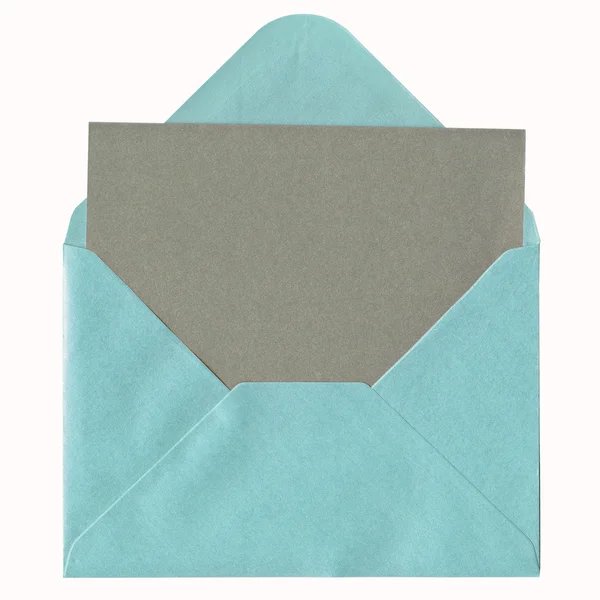 Cartão em branco no envelope azul — Fotografia de Stock
