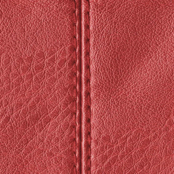 Red leather texture, stitch — Stock Photo, Image