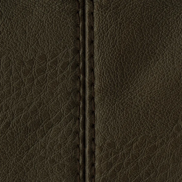 Ciemny brązowy skórzany tekstura, ścieg — Zdjęcie stockowe