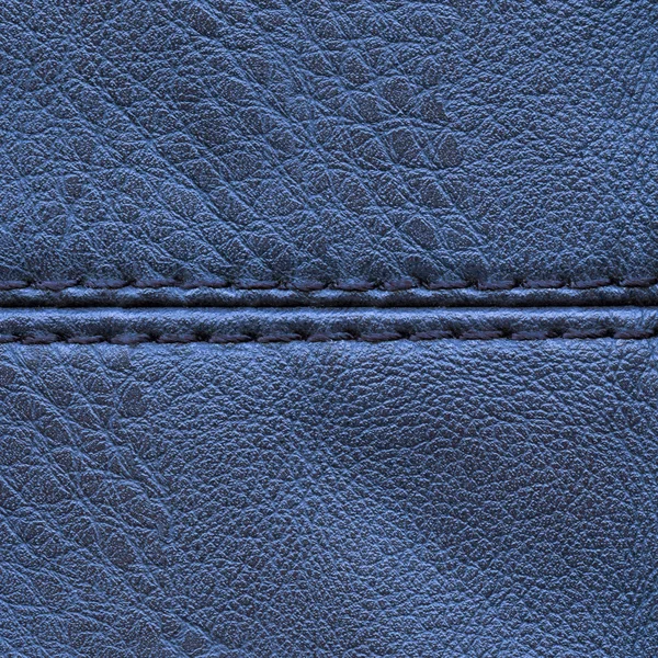 Blue leather texture, stitch — Stock Photo, Image