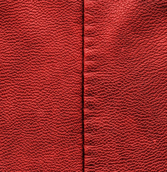 Red leather texture closeup,stitch — Stock Photo, Image
