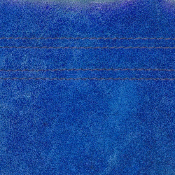 Blue worn leather texture, seams — Stock Photo, Image