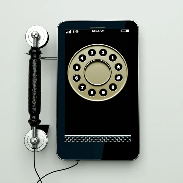 Un concepto de cambio de edad, combinación de teléfonos antiguos y nuevos en uno —  Fotos de Stock