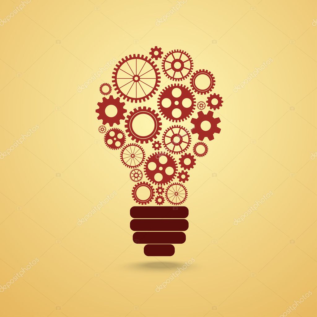 Light bulb with gears and cogs working together
