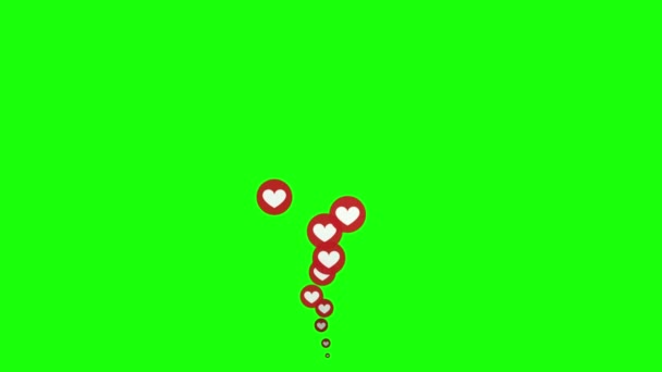 Social Media LiveStream Reacties Geanimeerde harten op groen scherm in 60 FPS — Stockvideo