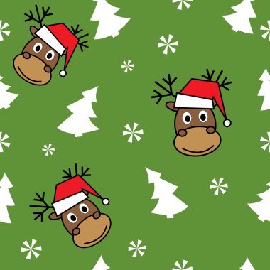 Noel Noel ağaçları ve Ren geyiği ile seamless modeli