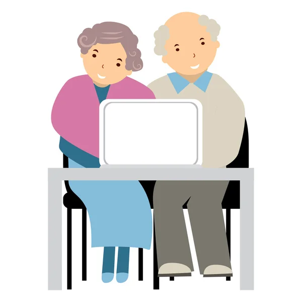 Elderly at a computer — Stock Vector