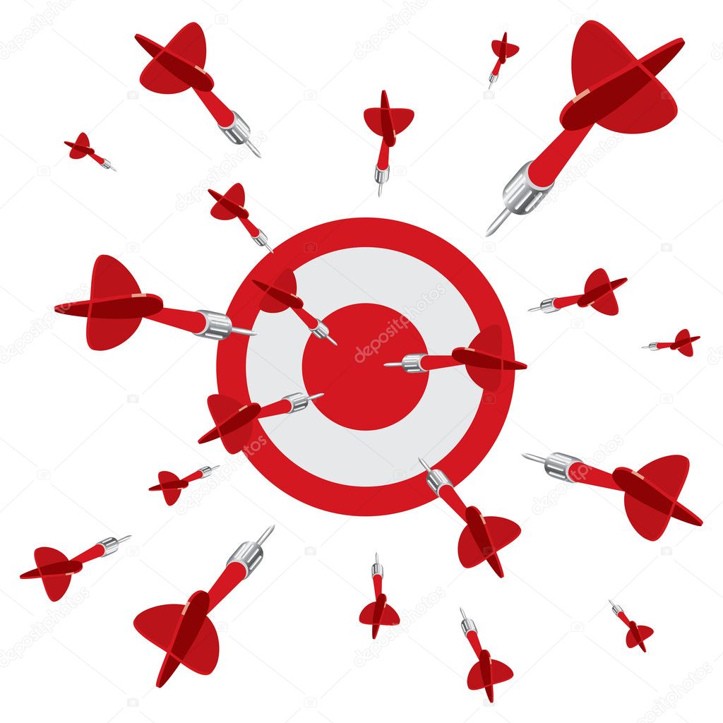 Dart on target, vector illustration, isolated on a white background