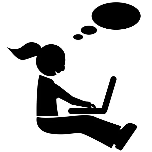 Silhouette of a girl at the computer — Stock Vector