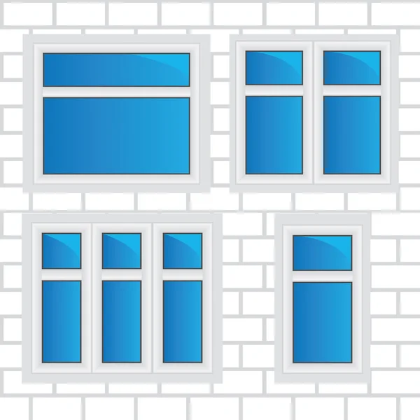 Векторные окна, кирпичная стена — стоковый вектор