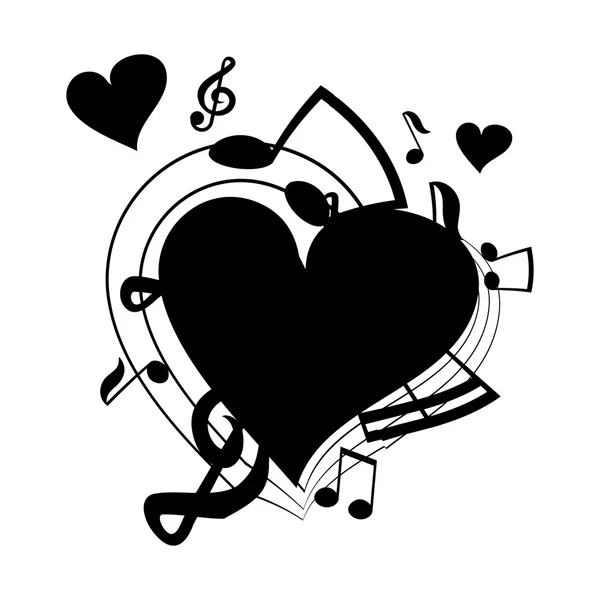 Vector illustration of heart, musical notes — Stock Vector