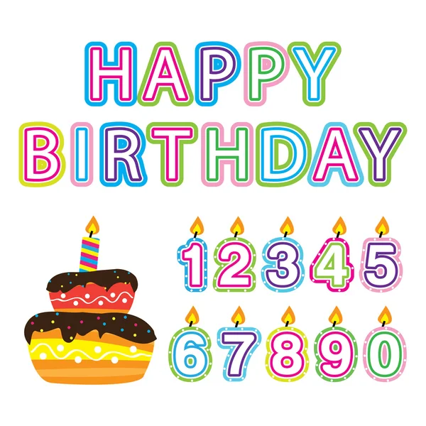 Vector Happy birthday, figures, candles — Stock Vector