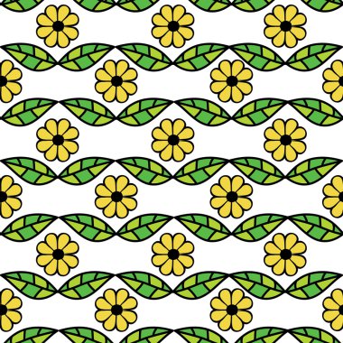 vektör yeşil yaprakları ve çiçekleri ile seamless modeli