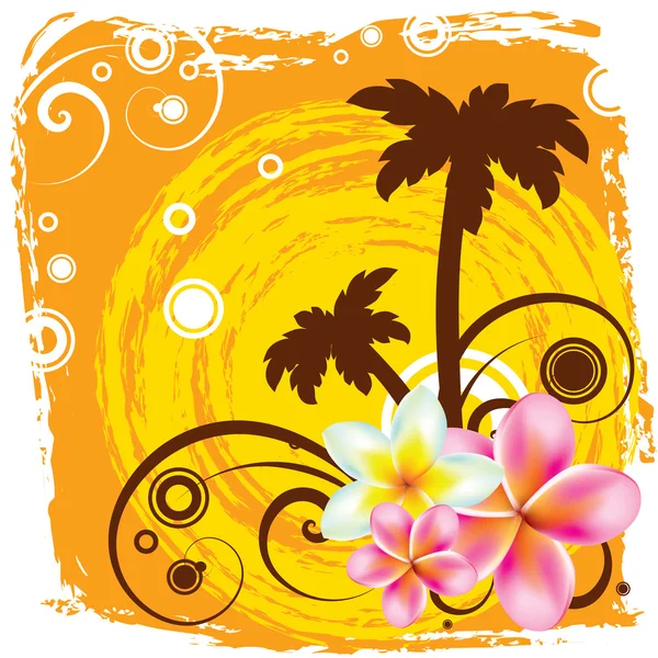 Vector illustration of tropical flowers, palm — Stock Vector