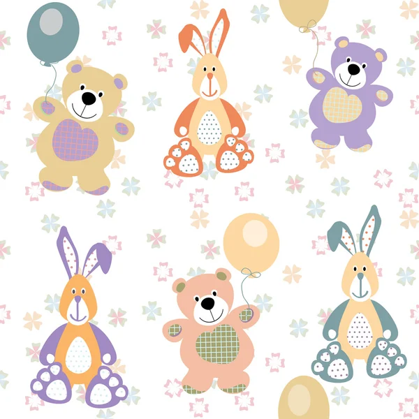 Vector seamless pattern with bears and rabbits for baby — Stock Vector