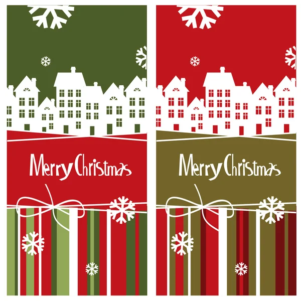 Vector Merry Christmas card with town — Stock Vector