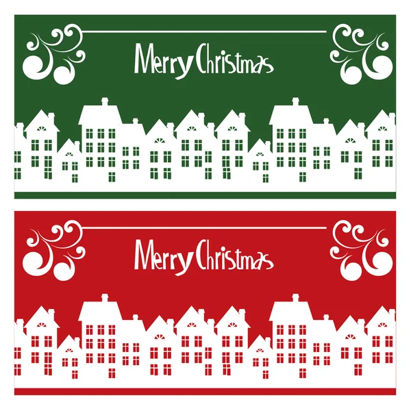 Vector Merry Christmas card with town — Stock Vector