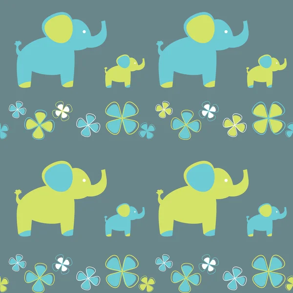 Modèle vectoriel sans couture de fleurs et d'éléphants — Image vectorielle