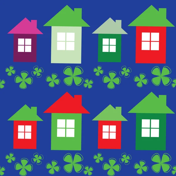Vector seamless pattern of flowers and houses — Stock Vector