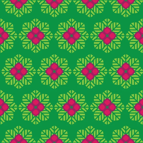 Vector abstracto patrón sin costura hojas verdes y flores rosadas — Archivo Imágenes Vectoriales