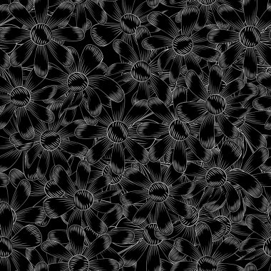 vektör sorunsuz siyah ve beyaz arka plan desenini papatyalar