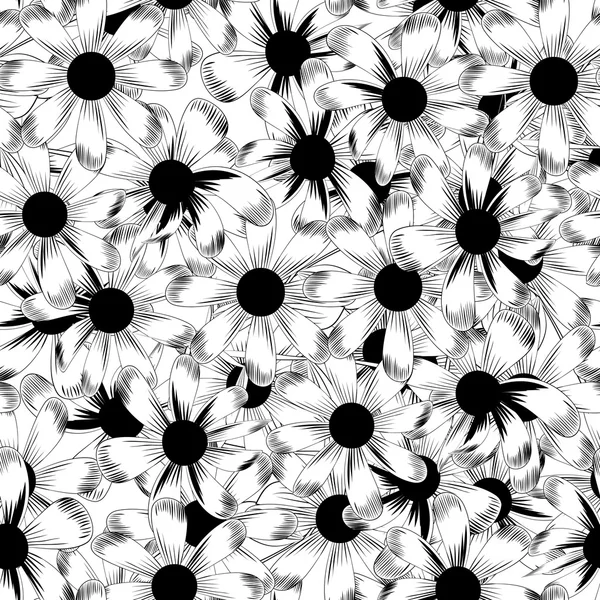 Vector seamless black and white background pattern of daisies — Stock Vector